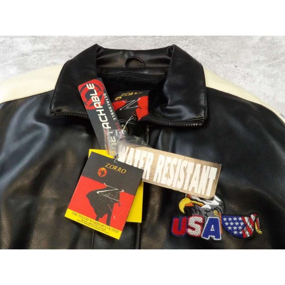 Zorro USA Marine Corps Jacket XL Faux‎ Leather Eagle Patch Water Resistant New